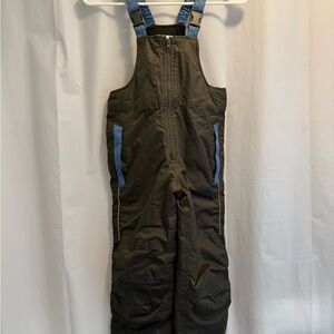 Olive Snow Bib Overalls with Blue Accents